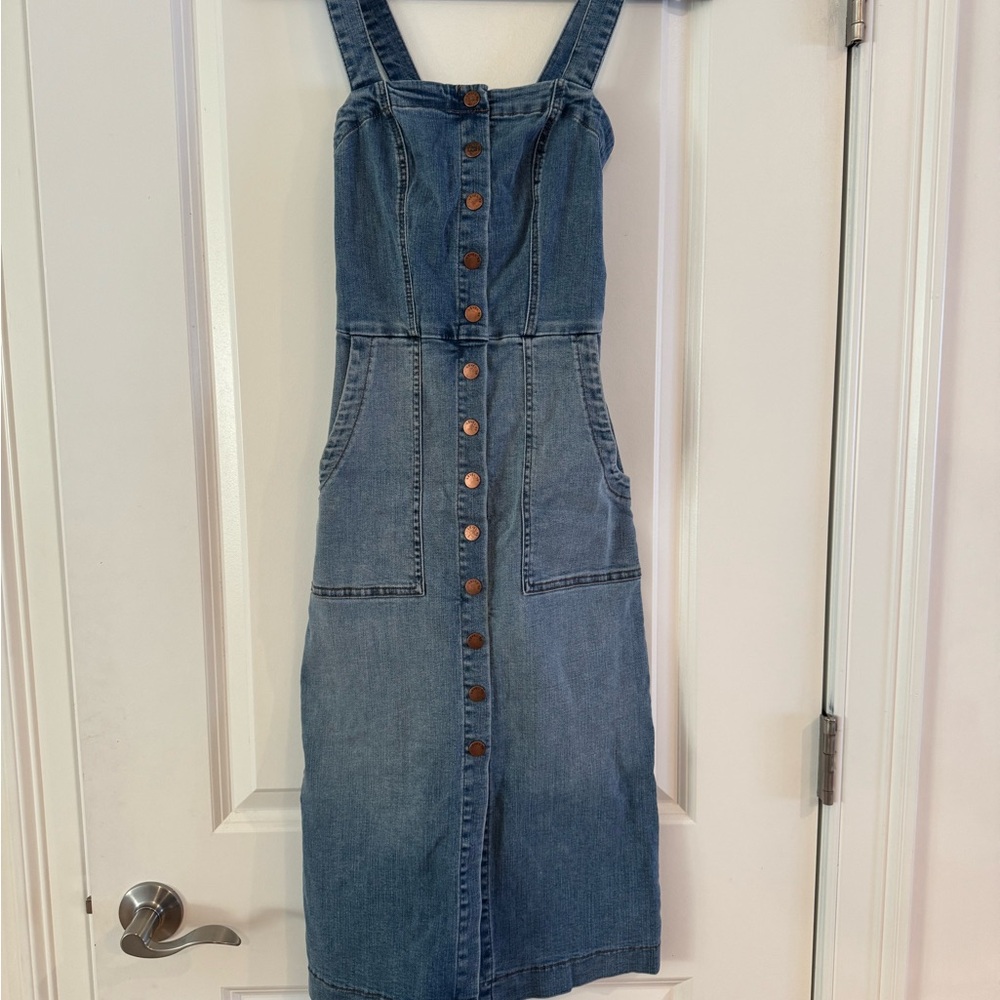 Level 99 Blue Denim Dress with Button Accents